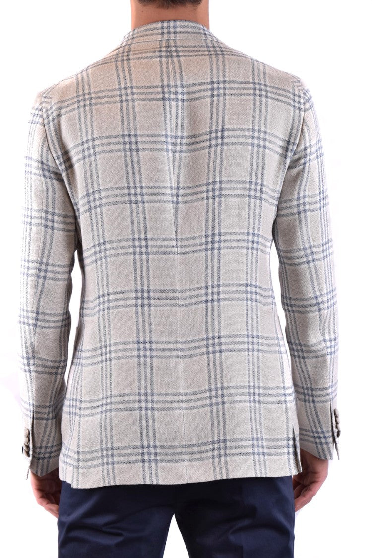 Tagliatore Beige Checkered Blazer With Tailored Fit