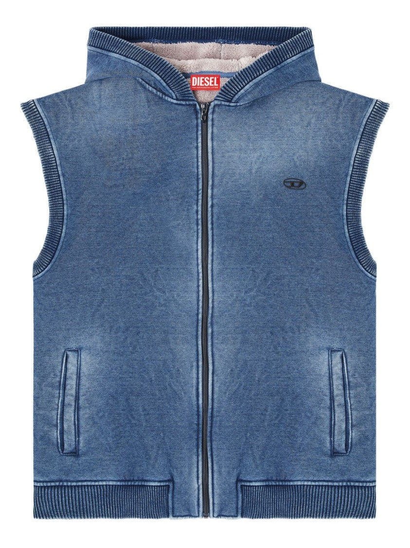 Diesel Faded Blue Sleeveless Full Zip Hoodie