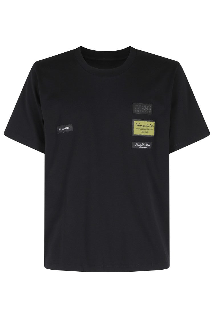 Mm6 By Maison Margiela Black Patch Logo-Patch Short-Sleeve Cotton T-Shirt