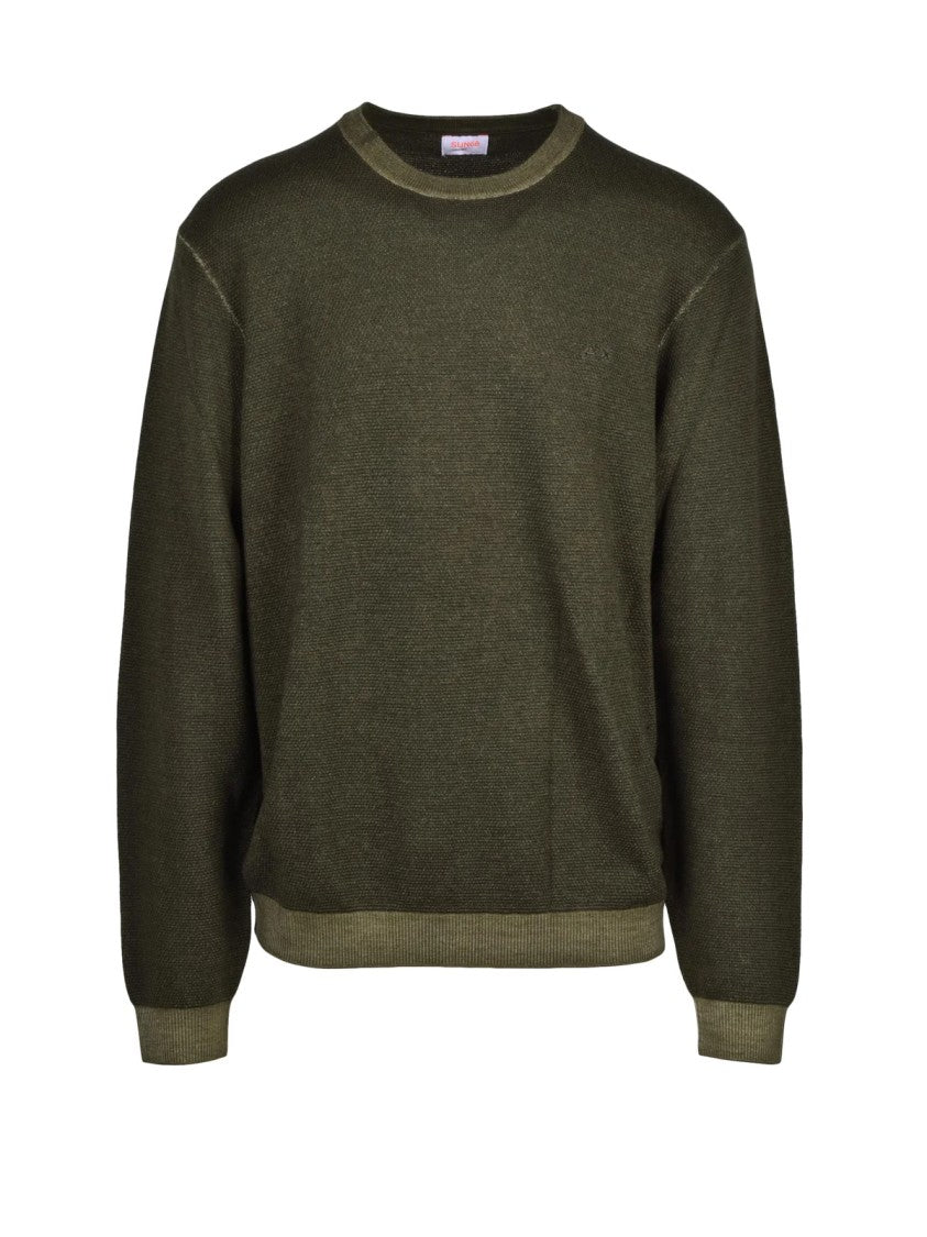 Sun68 Green Merino Wool Crewneck Sweater