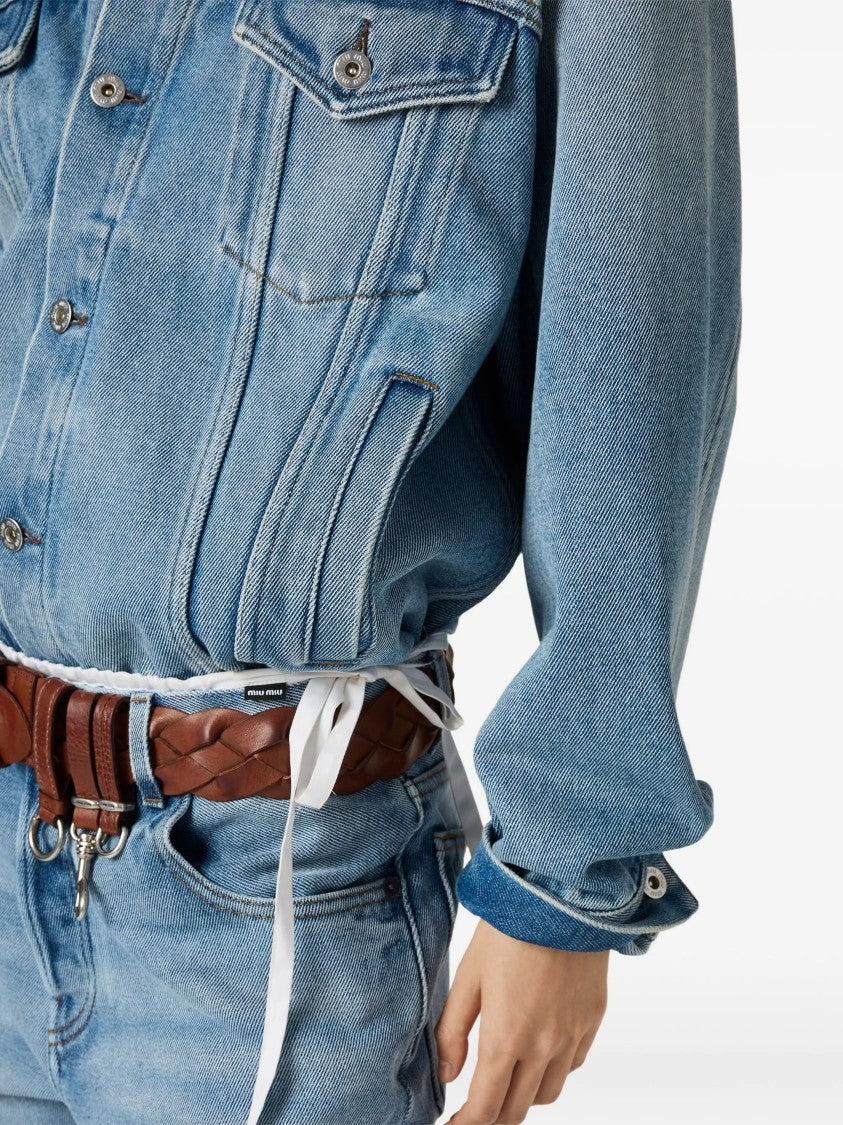 Miu Miu Light Blue Denim Leather Collar Jacket