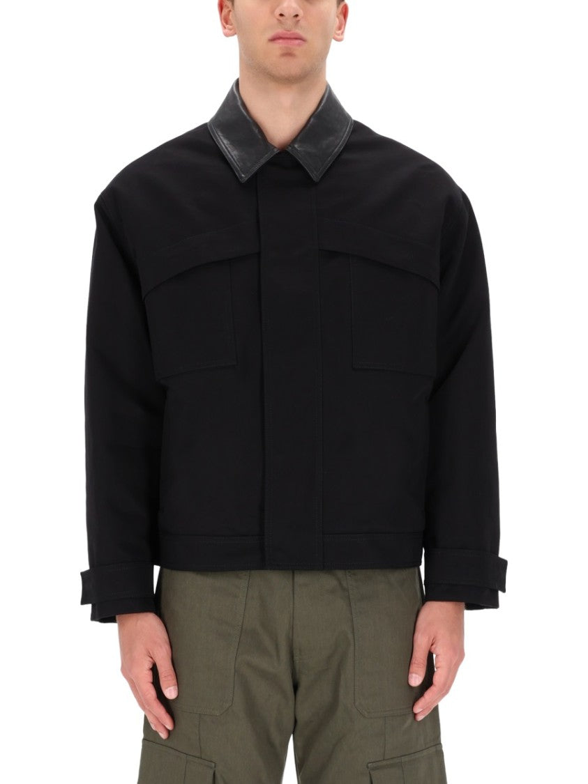 Golden Goose Black Boxy Leather Collar Cotton Casual Jacket
