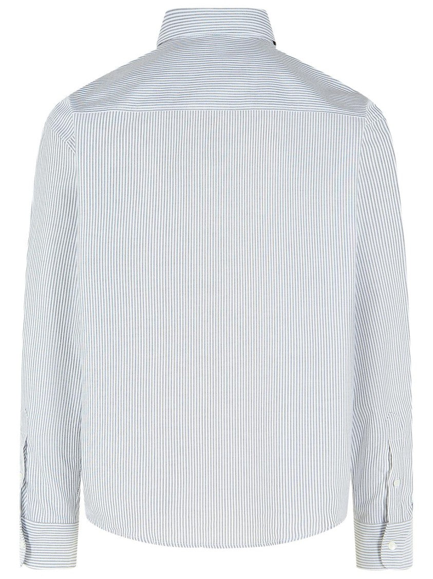 Ami Paris Black And White Vertical Stripe Casual Shirt With Embroidered Logo