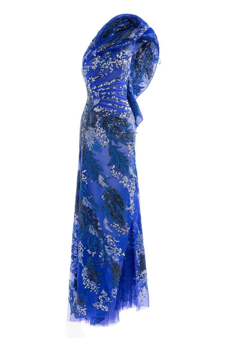 Saiid Kobeisy One-Shoulder Embroidered Long Dress