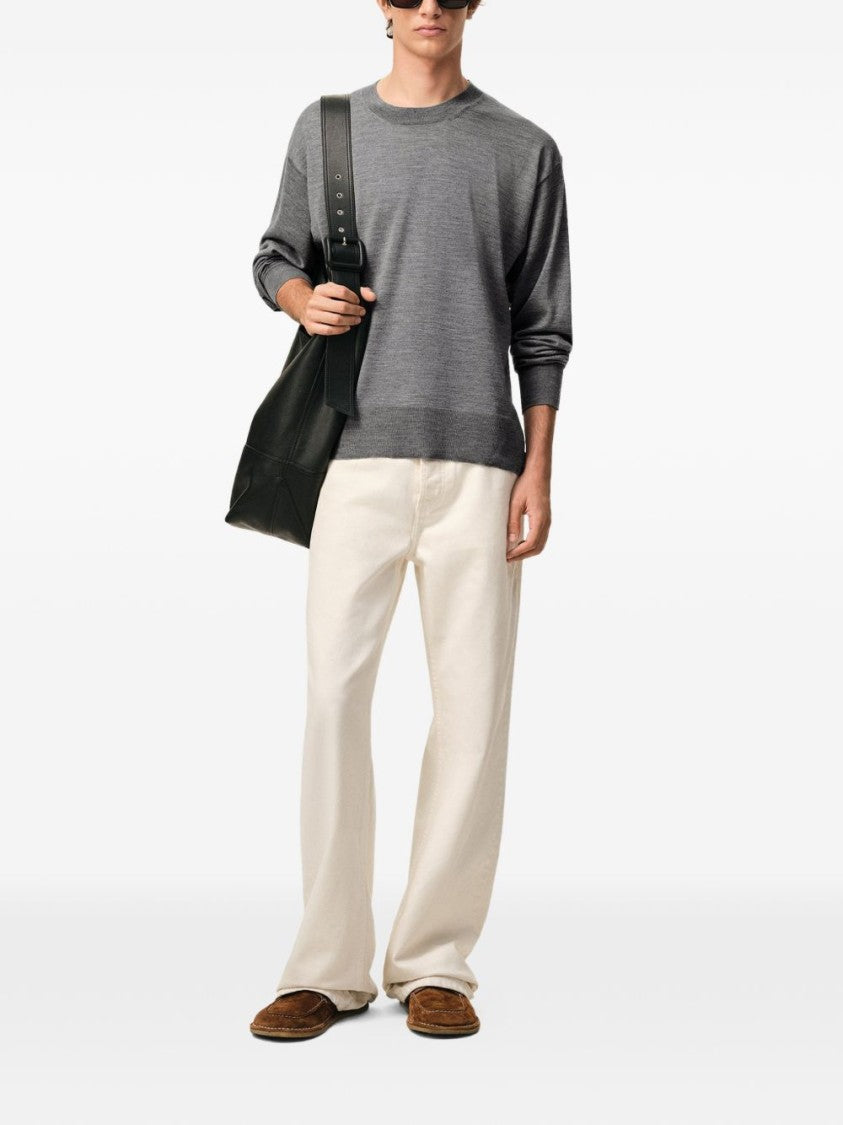 Ami Paris Grey Ribbed Finishes Wool Sweater