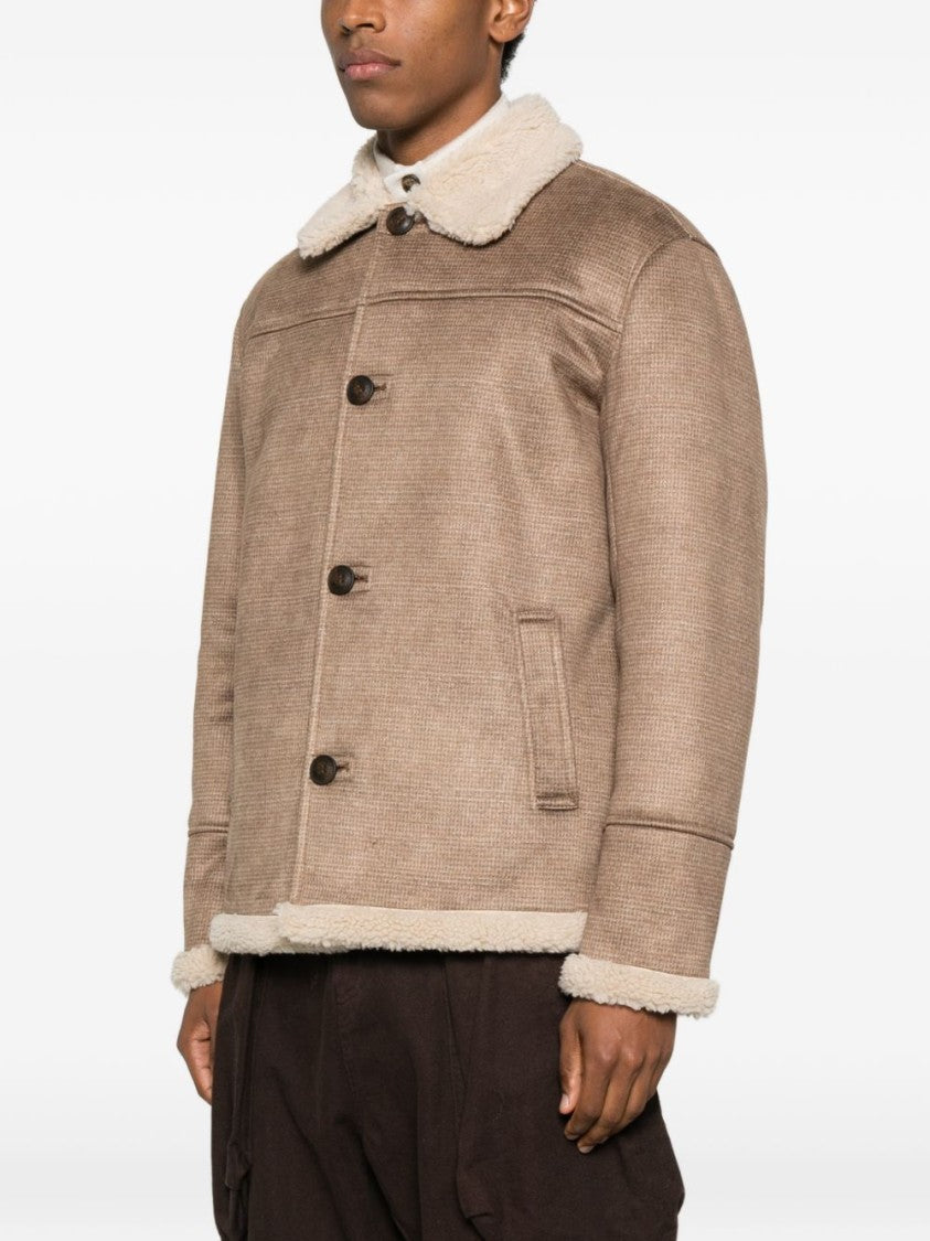 Mc2 Saint Barth Textured Brown Jacket With Contrasting Sherpa Collar