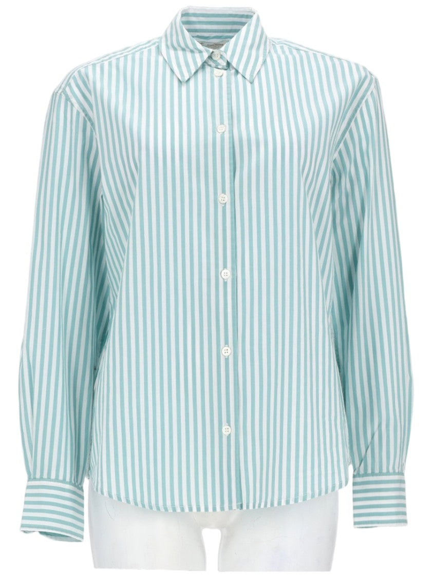 Mc2 Saint Barth Green Striped Cotton Embroidered Shirt