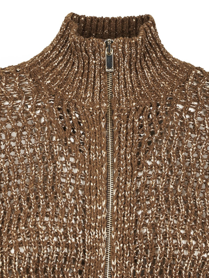 Max Mara High Ribbed Collar Chunky Knit Cardigan