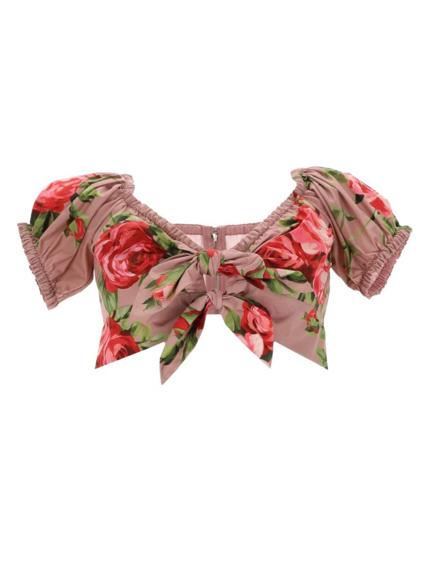 Dolce & Gabbana Muted Pink Bouquet Rose Crop Top