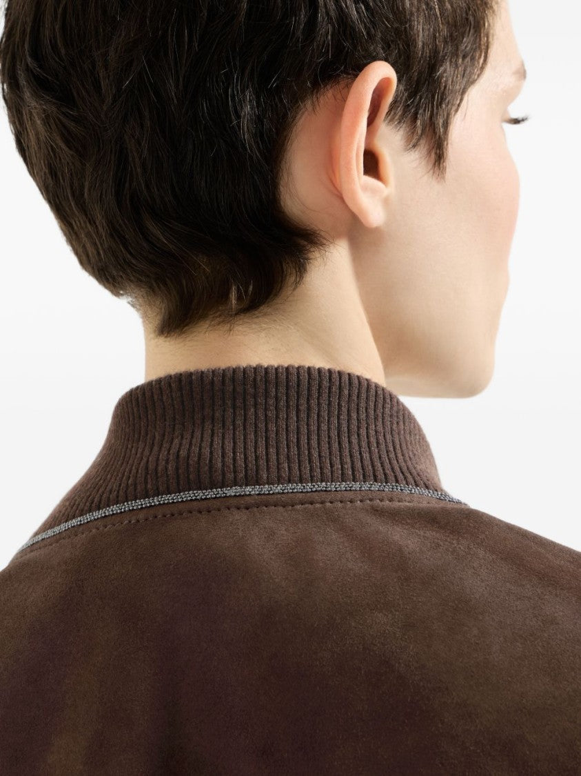 Brunello Cucinelli Brown Cropped Boxy Lamb Suede Jacket