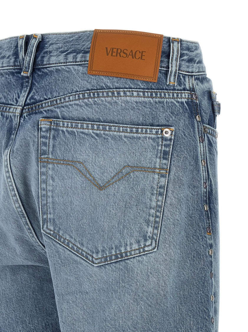 Versace Straight-Leg Denim Jeans With Metal Detailing And Stud Accents