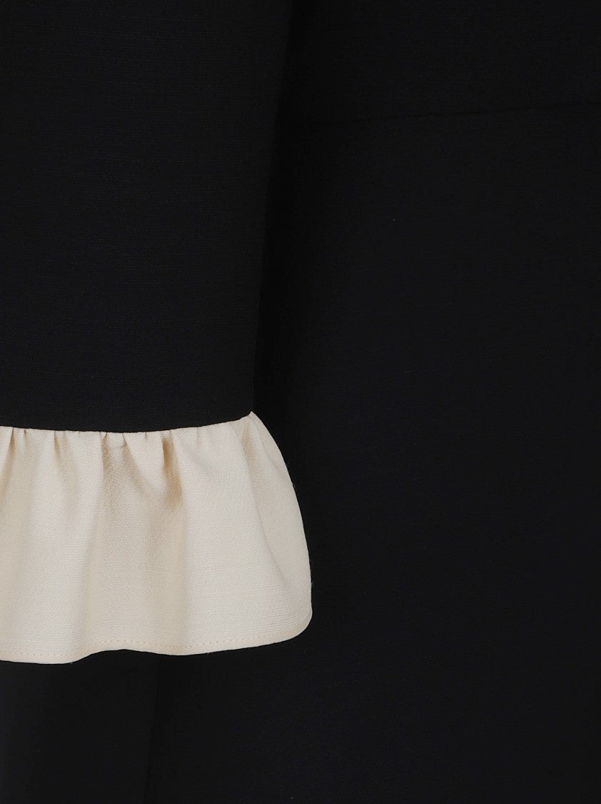 Valentino Garavani Contrasting Ruffled Trim Black Crepe Couture Dress