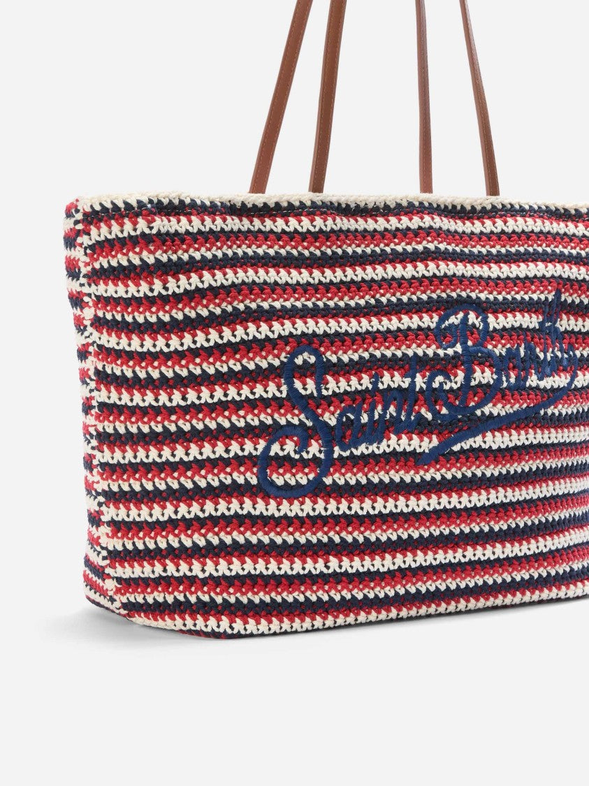 Mc2 Saint Barth Woven Tote Bag With Horizontal Stripes