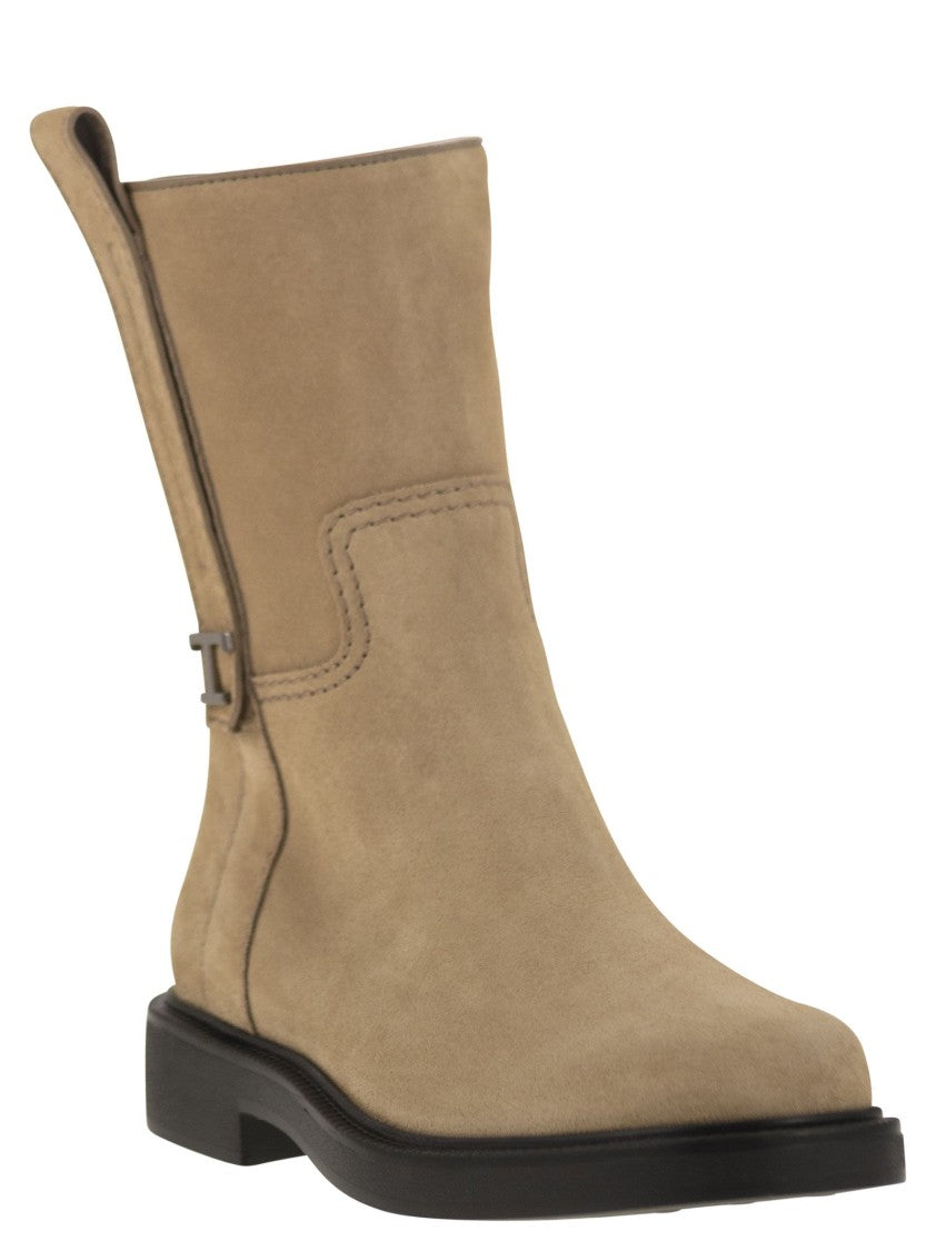 Tod's Suede Ankle Boot With T Accessory