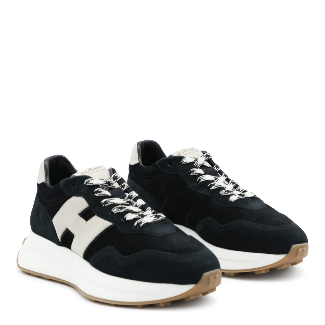 Hogan Chunky Black Sneakers With Distinctive White 'H' Logo