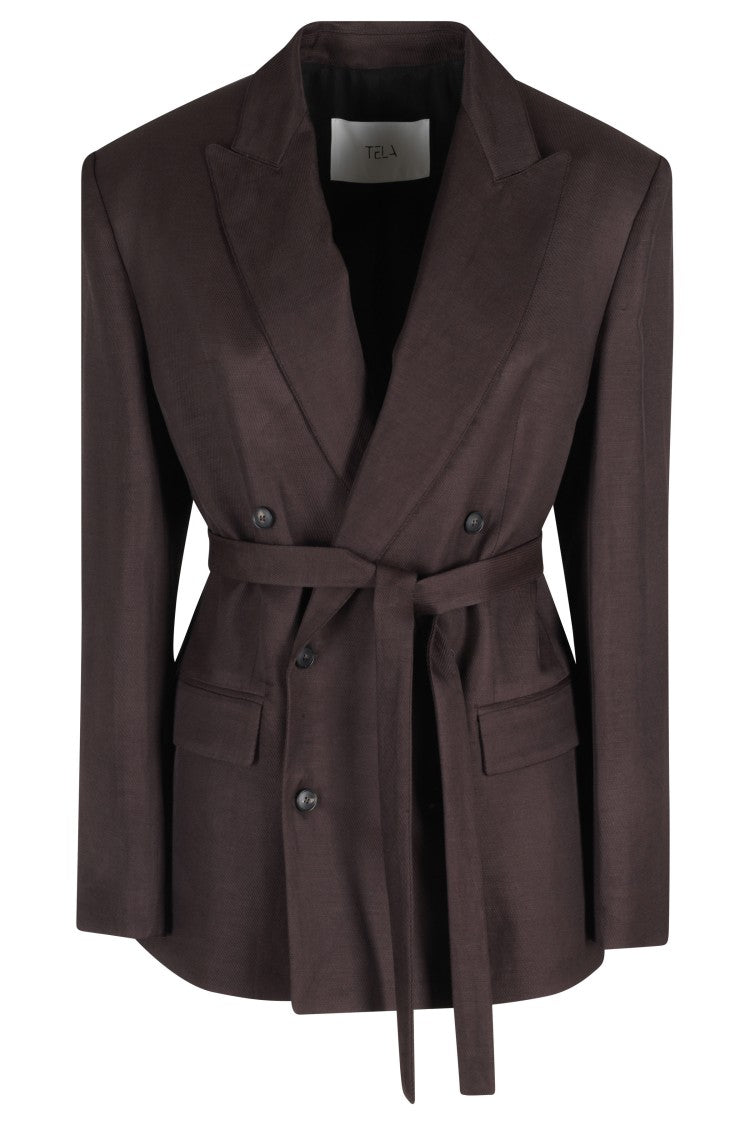 Tela Plum Frost Double-Breasted Belted Jacket