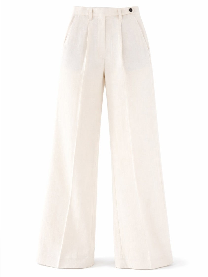 Brunello Cucinelli Tailored High-Waist Viscose-Linen Wide-Leg Pants