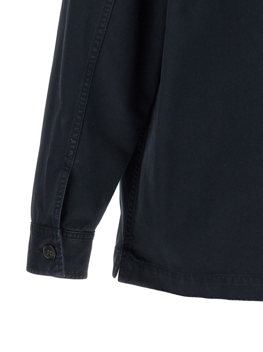Saint Laurent Cotton Overshirt With Pointed Collar And Embroidered Logo