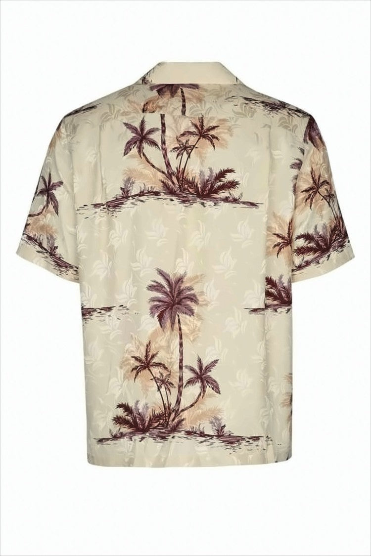 Celine Tropical Palm Print Silk Short-Sleeve Shirt