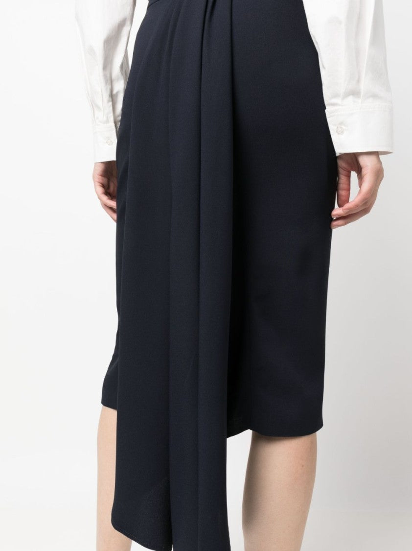 Moschino Pleated Asymmetric Midi Skirt In Midnight Blue Georgette