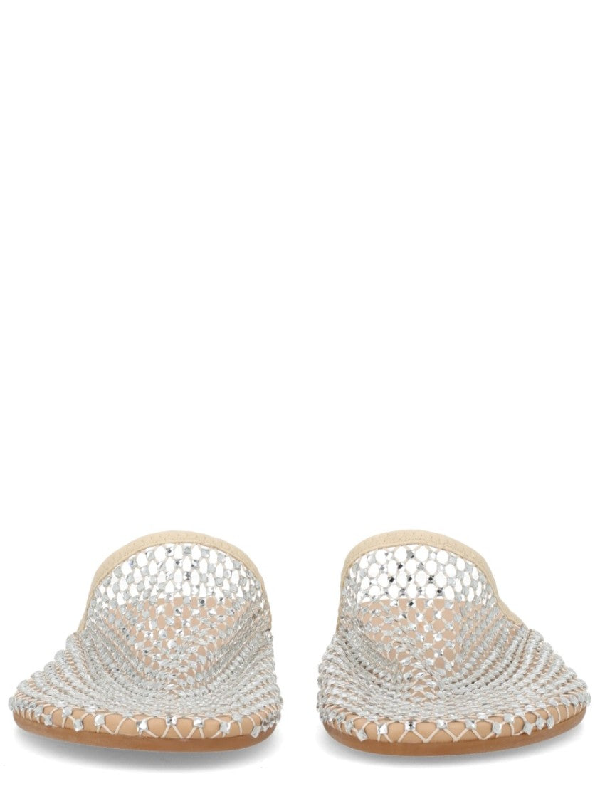 Alysi Neutrals Rhinestone Mesh Flat Mules