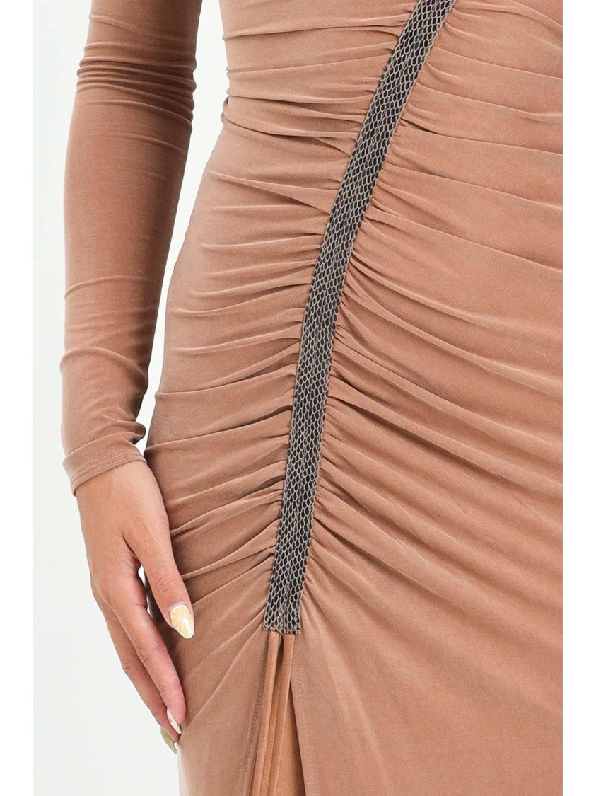 Red Carpet E. Franchi Gathered Cupro And Elastane Long Dress With Zip Closure