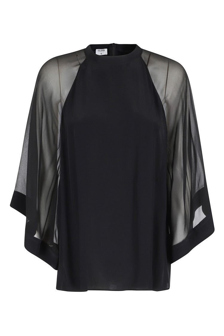 Filippa K Black Sheer Raglan Transparent-Sleeves Viscose-Blend Blouse