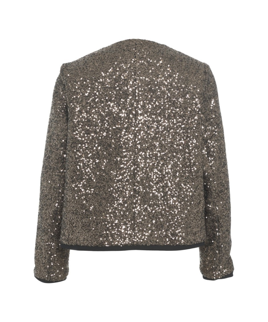 Gender Sequined Gray Jacket With Round Neckline