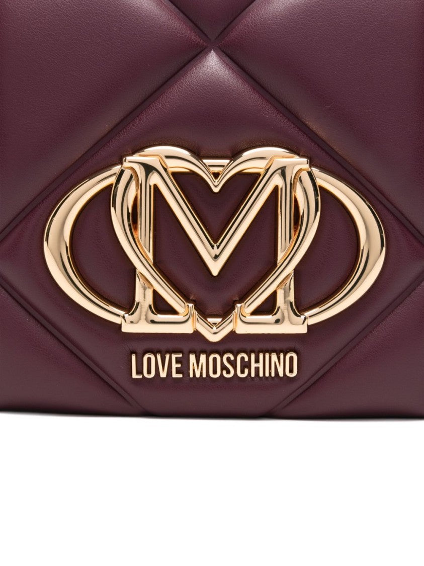 Love Moschino Bordeaux Quilted Shoulder Bag With Gold Emblem