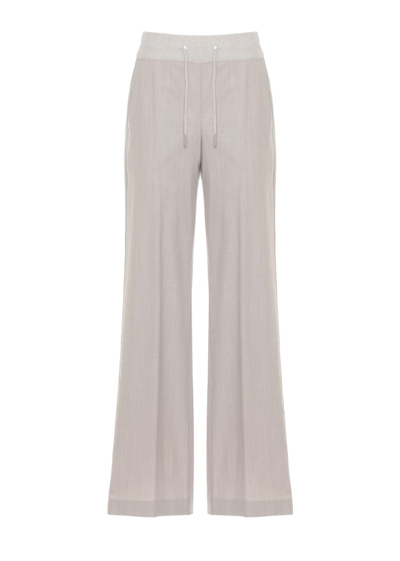 Panicale Beige Embellished Straight-Leg Pants