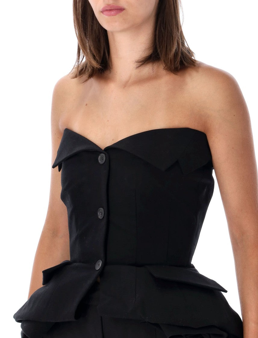 Magda Butrym Structured Peplum Rose Detail Cotton Bustier Top