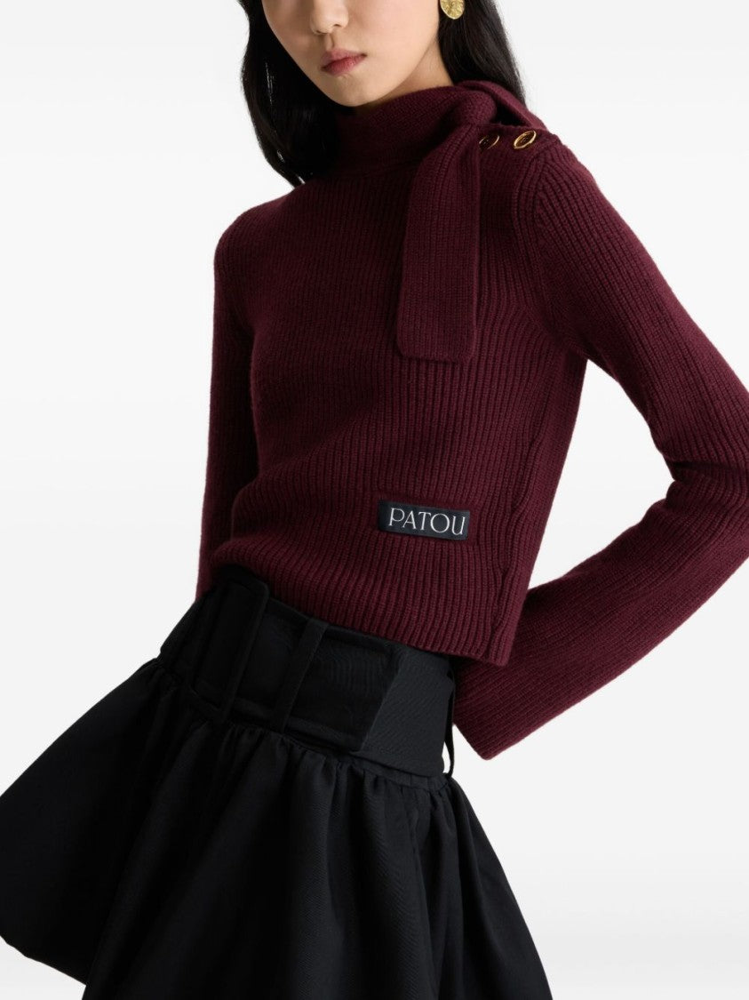 Patou Ribbed Knit Sweater With Bow Detail