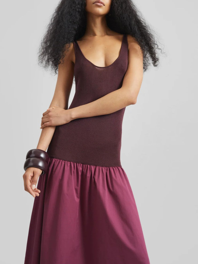 The Frankie Shop Burgundy Viscose-Blend Low Waisted Midi Dress