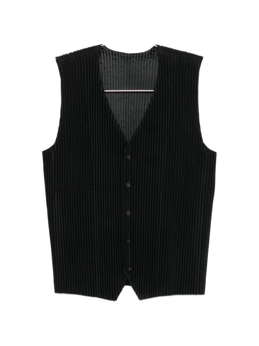 Homme Plissé Issey Miyake Black Sleeveless Pleated Button-Down Vest