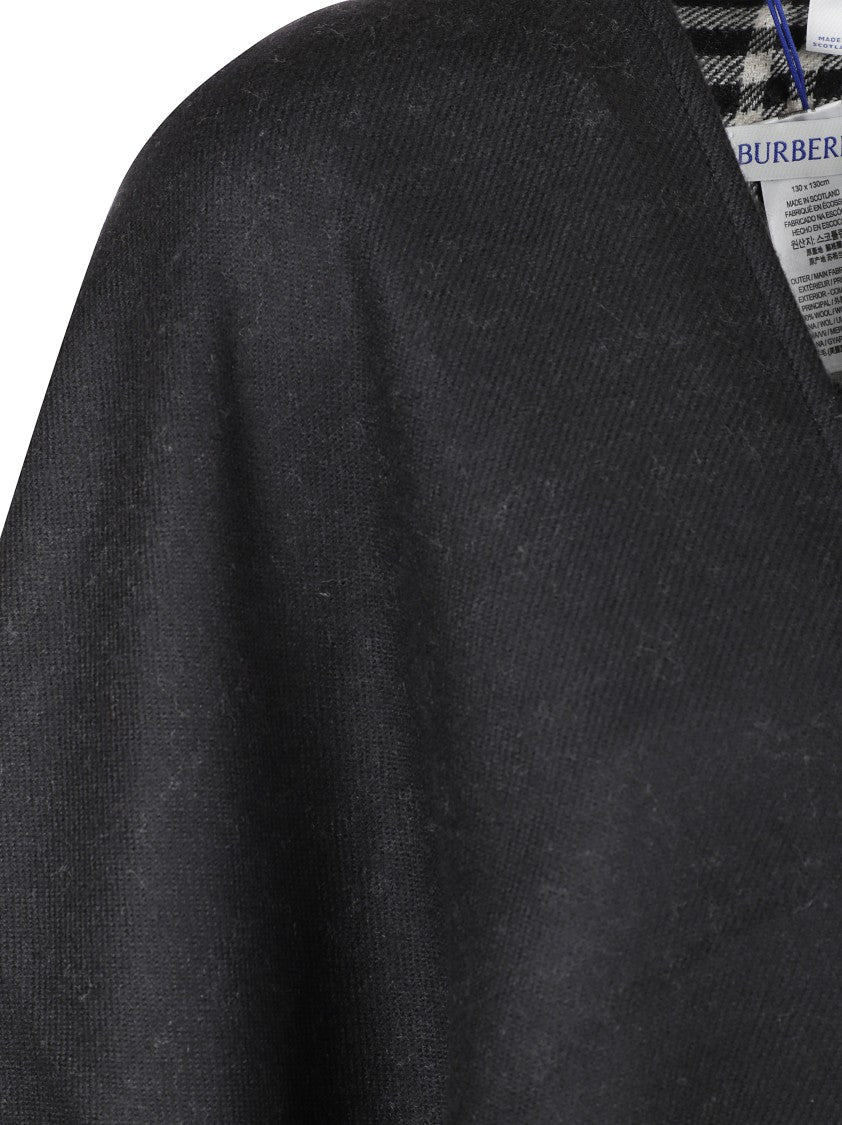 Burberry Poncho-Style Black Coat With Fringed Edges