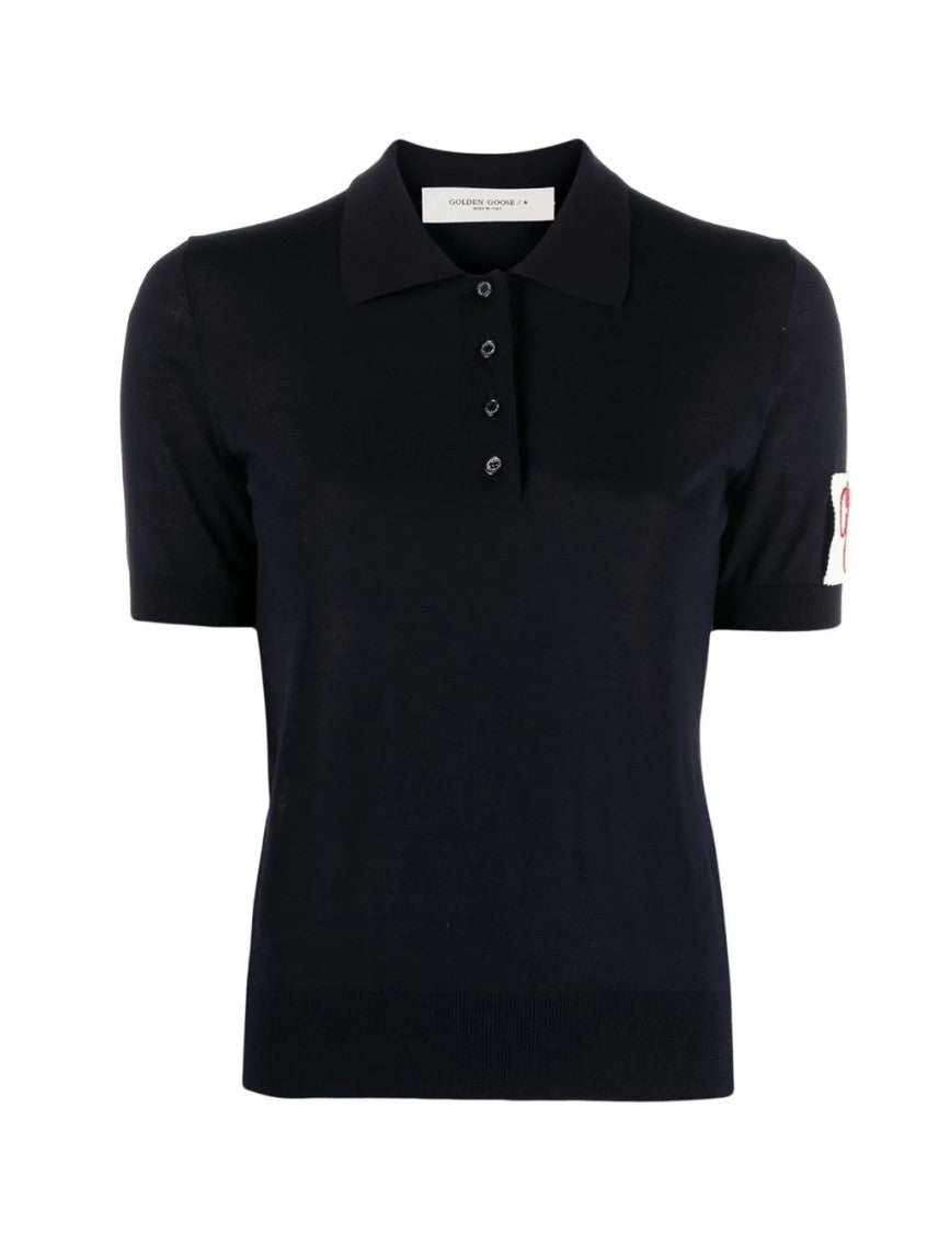 Golden Goose Navy Fitted Polo Knit With Classic Collar
