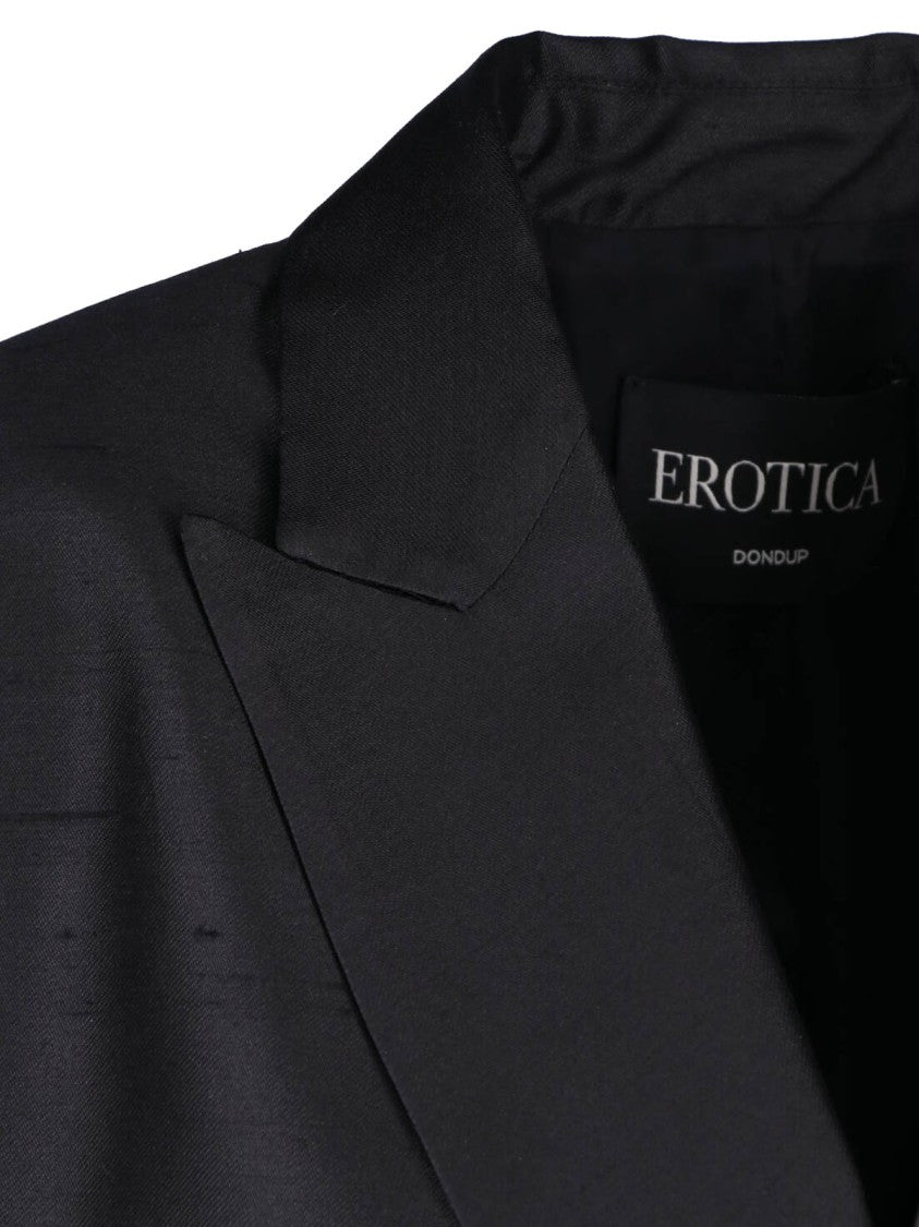 Dondup Black Silk Shantung Double Breasted Blazer
