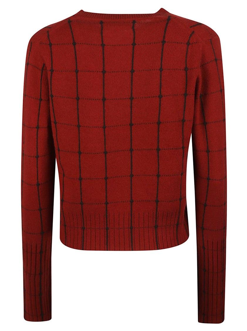 Guest In Residence Shrunken Cropped Red Grid Cashmere Sweater