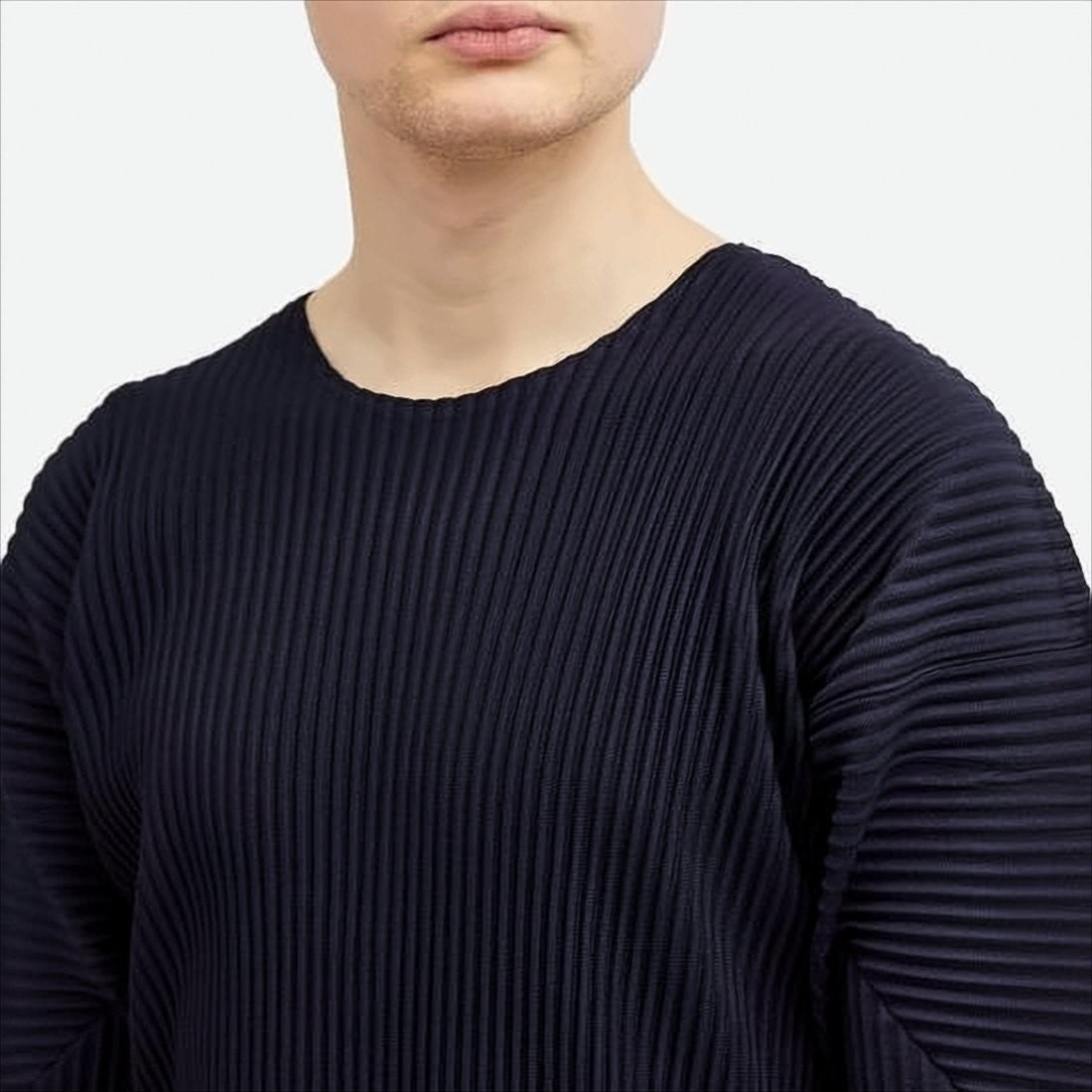Homme Plissé Issey Miyake Pleated Black Long-Sleeve T-Shirt With Structured Silhouette