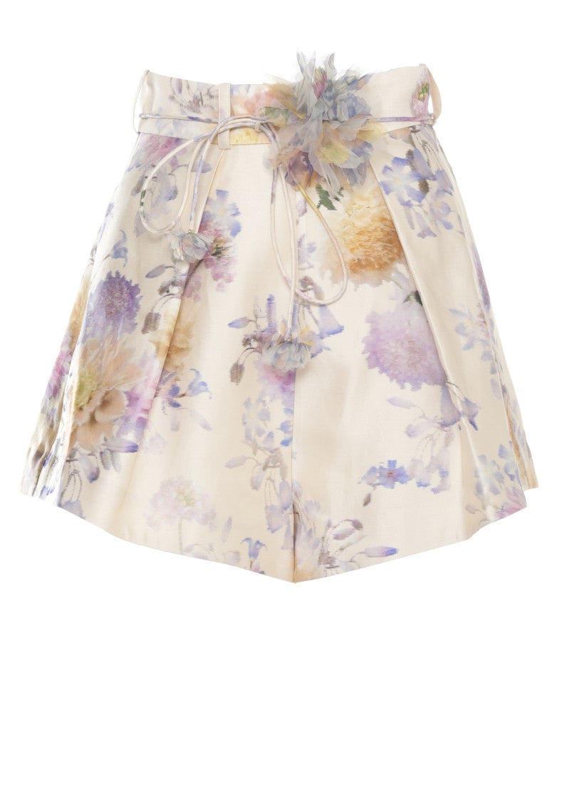 Zimmermann Ivory Luna Tuck Floral Shorts
