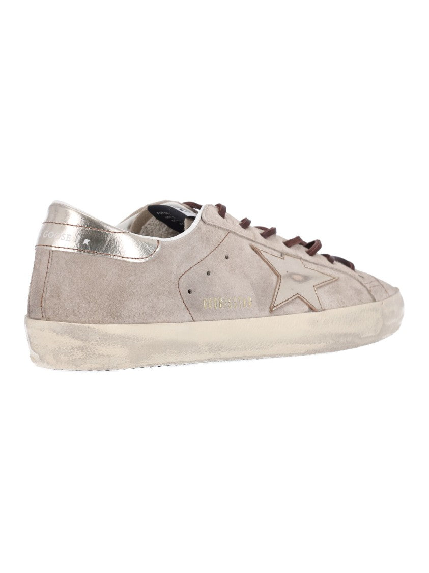 Golden Goose Beige Calf Suede Sneakers With Star Applique