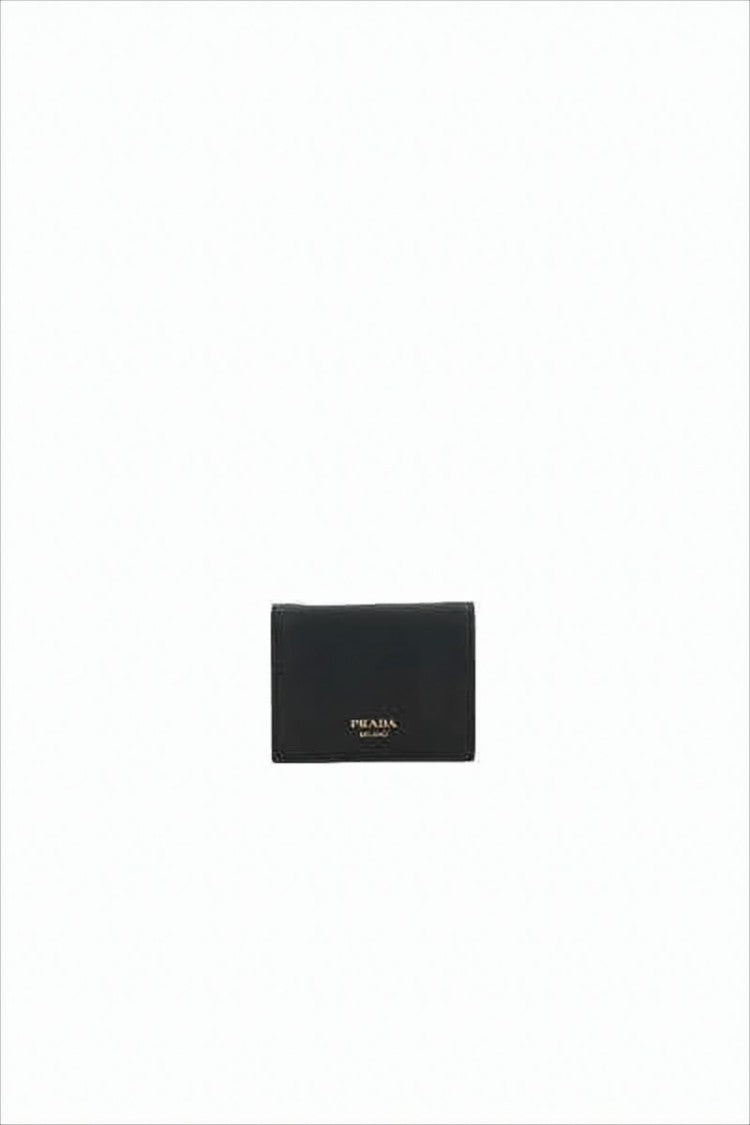 Prada Black Calf Leather Wallet With Fold-Over Design