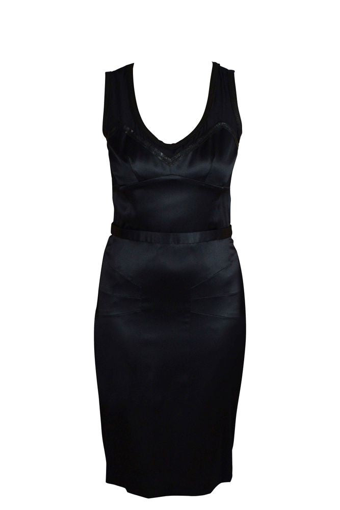 Dolce & Gabbana Shiny Black Midi Dress With Transparent Bust