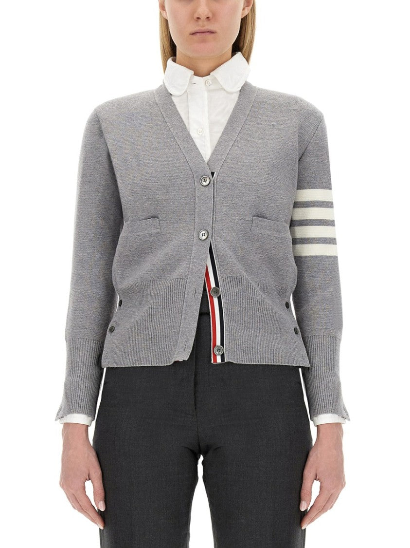 Thom Browne V-Neck Cardigan With Striped Sleeve Detailing
