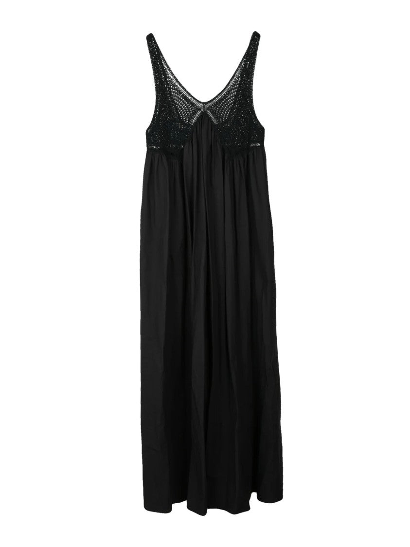 P.A.R.O.S.H. Black Crochet-Worked Top Cotton Maxi Dress