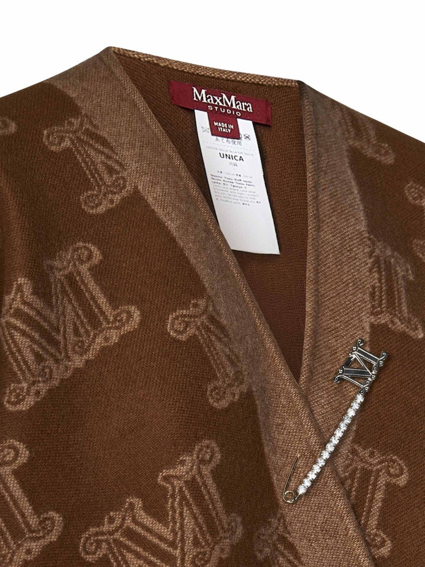 Max Mara Brown Monogram Poncho With Fringed Edges
