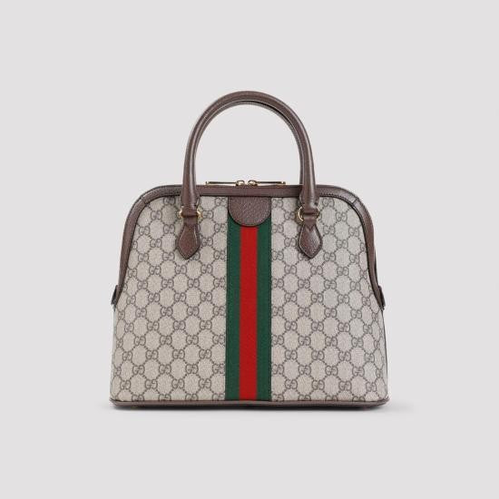 Gucci Structured Canvas Tote With Monogram Design And Leather Accents