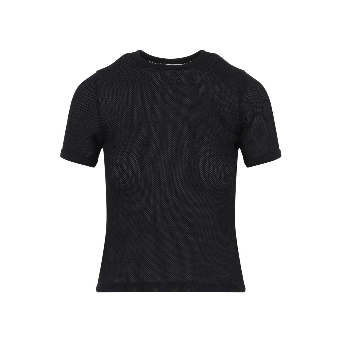 Courrèges Textured Mesh Black Short-Sleeved Top