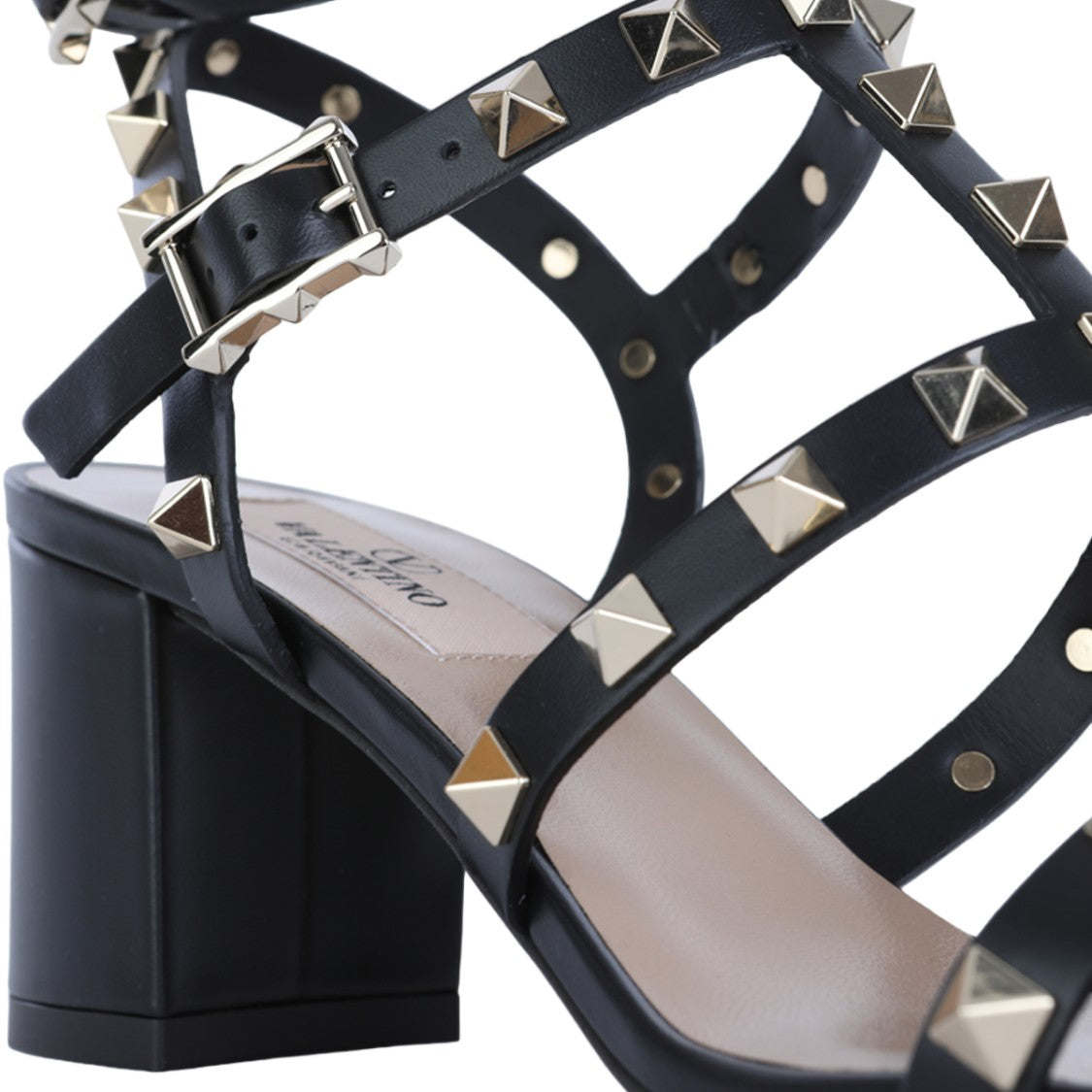 Valentino Garavani Black Pyramid Stud Block Heel Sandals