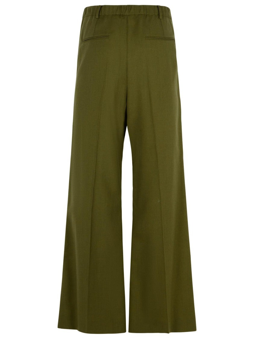 Marni Green Virgin Wool Pants With Stitched Pleats